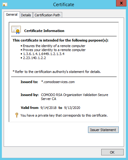 Example of certificate info